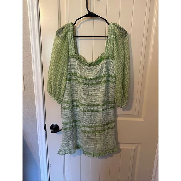 Capulet Revolve Siobhan Green Gingham Smocked Long Sleeve Mini Dress Size XL - Picture 4 of 10